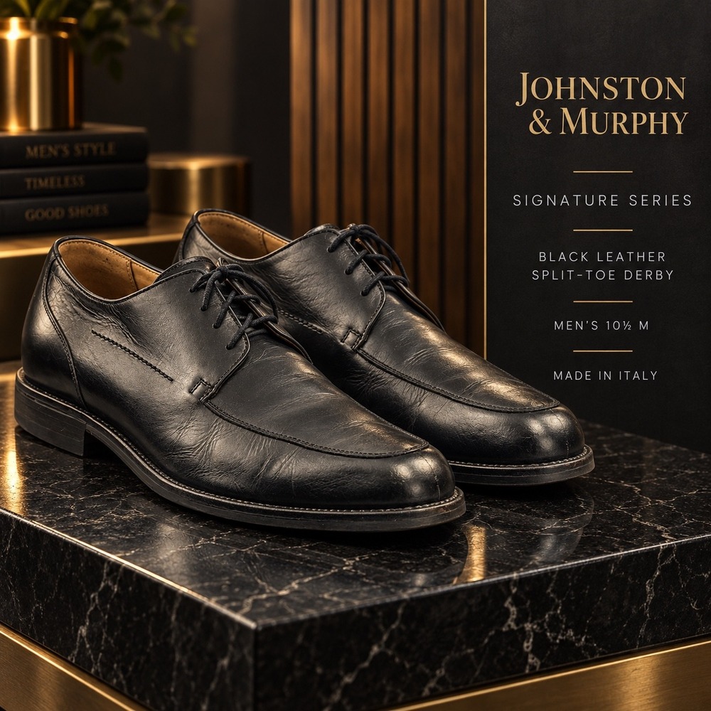 Johnston & Murphy Signature Series Black Leather Split Toe Derby Mens 10.5 M